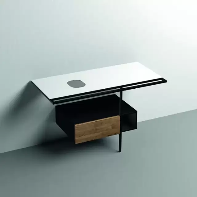 Kerasan Thelma Металлическая структура для раковины 120х74см, напольная, с полкой, ящиком, с 1 отв., с полотенцедержателем, цвет: белый матовый/черный матовый