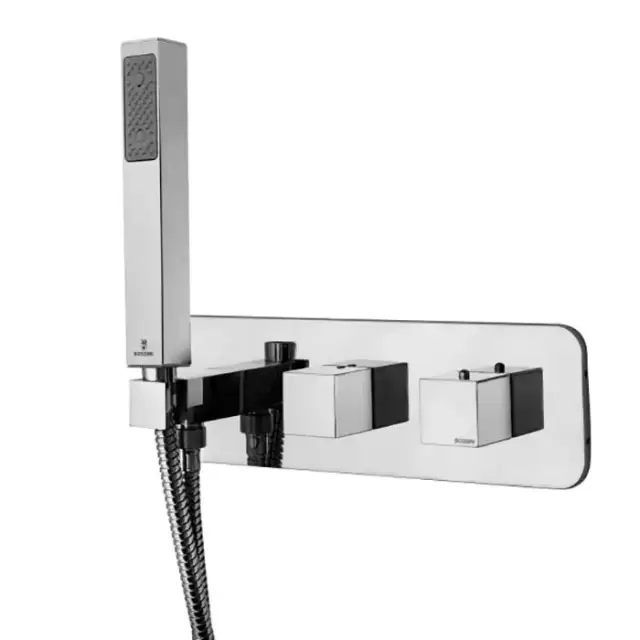 Bossini Cube Комплект:Термостат для душа, встраиваемый, с девиатором на 2 выхода, ручной душ с держателем, подключение на 3/4&rdquo;, цвет: хром