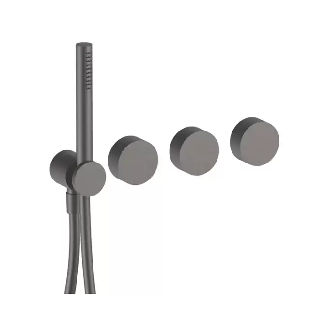 Fantini AF/21  Смеситель для ванны, встроенный, на 2 потока, ручная лейка FIT, гибкий шланг 150см, (наружная часть) цвет: Matt Gun Metal PVD