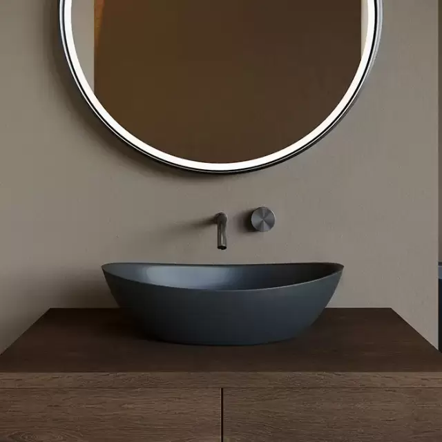 Salini Noemi Раковина накладная 56х34х15см, без отв., без перелива, мат-л: S-Stone, цвет: RAL9011 матовый