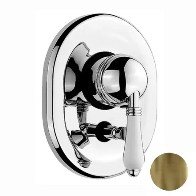 Nicolazzi Petit Mont Blanc Смеситель для душа, встраиваемый, с  переключением, 2 источника, ручки белая керамика, цвет: бронза