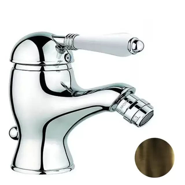 Nicolazzi P.m. Blanc Смеситель для биде, на 1 отв, с донным клапаном, излив: 107 мм, ручки белая керамика, цвет: тёмная бронза