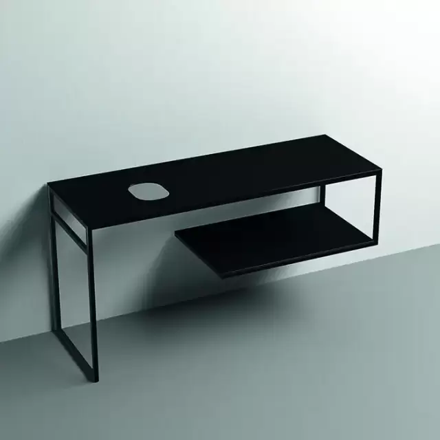 Kerasan Louise Металлическая структура для раковины 140х74см, напольная, с полкой, с 1 отв., с полотенцедержателем, цвет: черный матовый