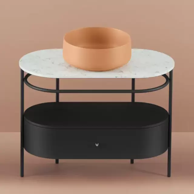 Artceram Flair 4.0 Консоль металлическая с раковиной 95x48хh75см., напольная, с 1 ящиком и мраморной столешницей, цвет: черный матовый/orange cameo