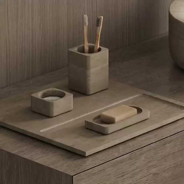 Dea Design Marble Контейнер для ватных дисков, настольный, из мрамора, 8х8хh4см., цвет: Travertine