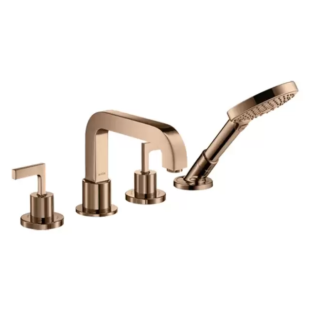 Axor Citterio Смеситель на борт ванны, на 4 отв., с ручкой: рычаг, с ручным душем, цвет: полированное красное золото