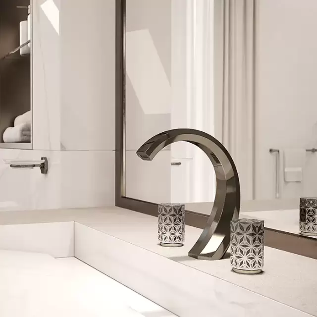 THG Nihal Porcelaine Noire Смеситель для раковины на 3 отверстия, с донным клапаном, цвет: Aranja (black nickel)