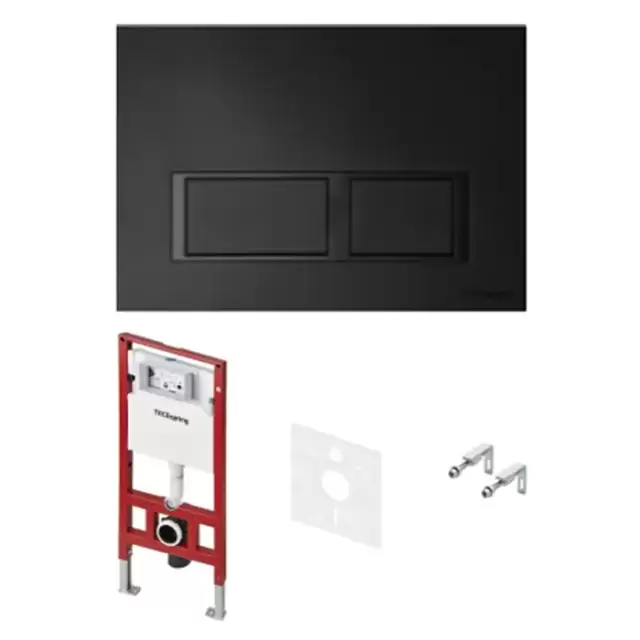 TECEspring комплект 4 в 1 Застенный модуль, панель смыва с прямоугольными кнопками, черный матовый