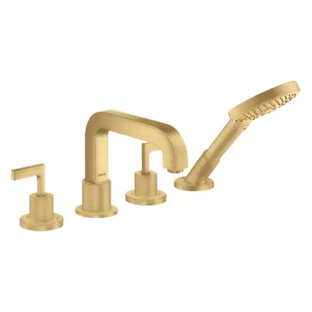 Axor Citterio Смеситель на борт ванны, на 4 отв., с ручкой: рычаг, с ручным душем, цвет: шлифованное золото