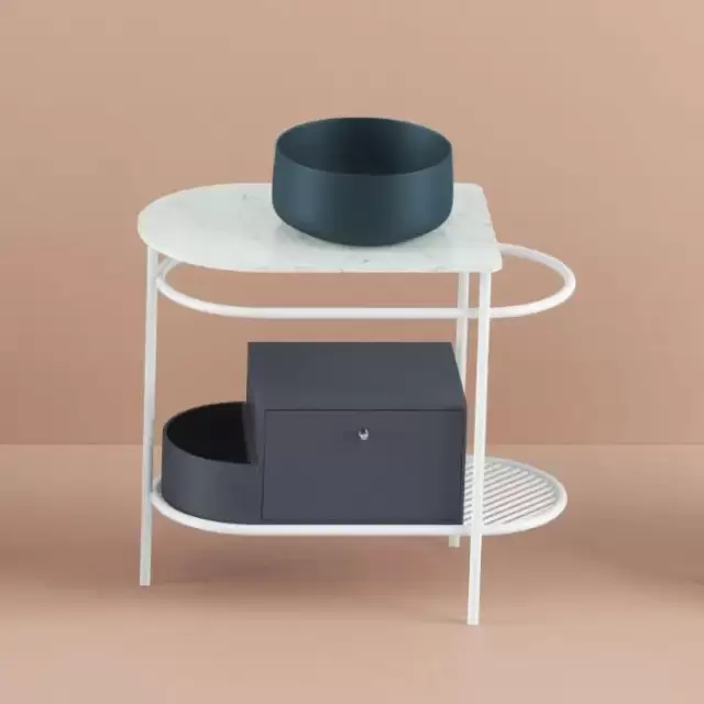 Artceram Flair 3.0 Металлическая консоль с раковиной, 85х46х75.5см., напольная, с выдвижным ящиком и мраморной столешницей, цвет: белый матовый/petrolio