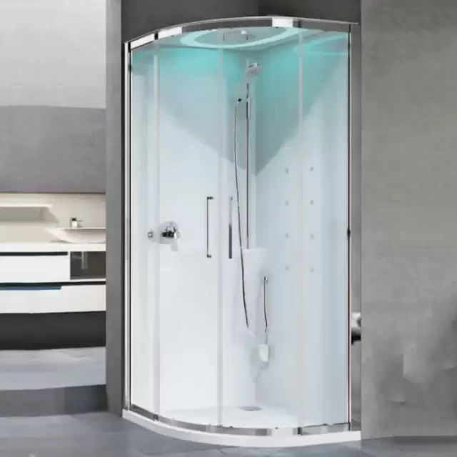 Novellini EON R Душевая кабина 90х90х221см., смеситель термостатический, гидромассаж, верхний душ, подсветка, цвет: белые глянцевые/хром/стекло прозрачное