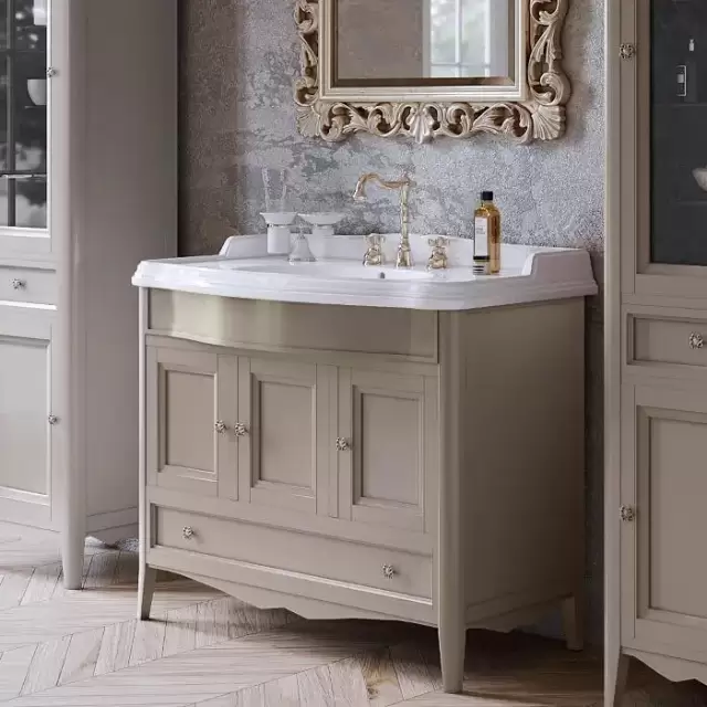 TW Veronica, База с раковиной Simas AR874bi*1 105x56см, с 1отв., 3 расп. дв. и 1ящик, доводч. Blum, ручки: Riflesso бронза, напольная, цвет: TORTORA