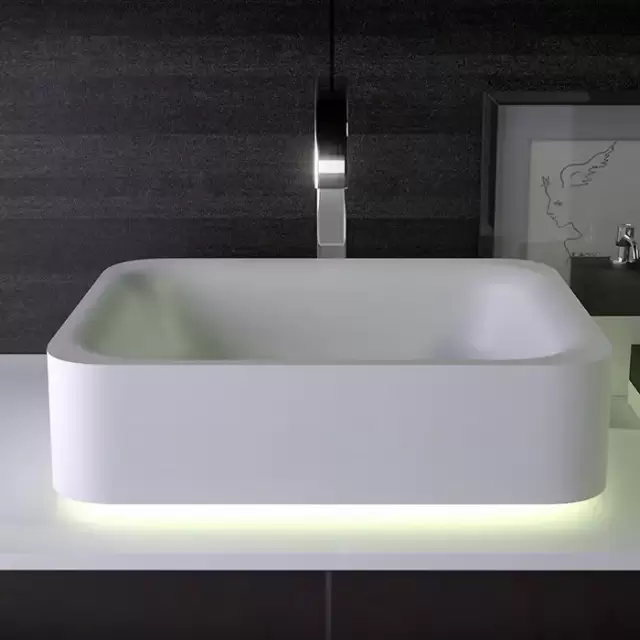 KNIEF Shine Раковина 50х40х15 см, без отв., накладная, без перелива, с LED подсветкой, цвет: белый матовый