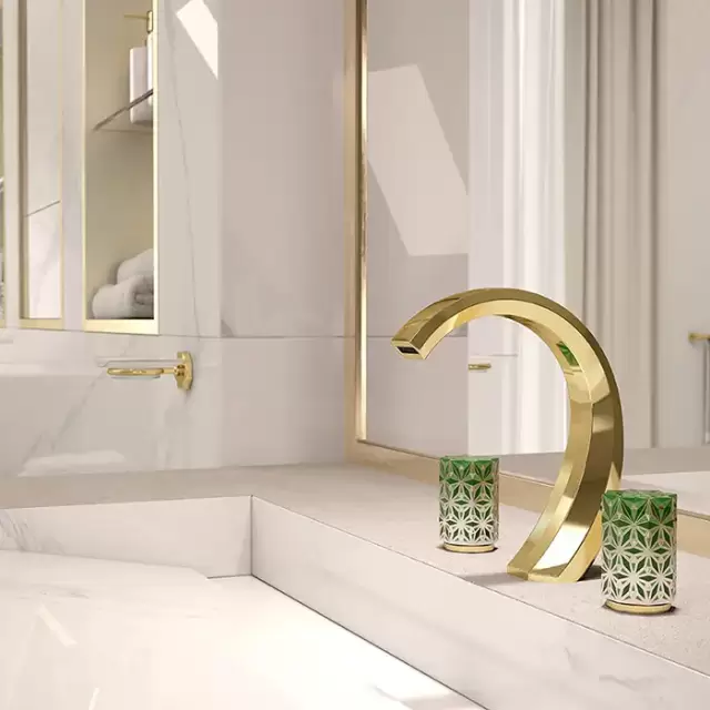 THG Nihal Porcelaine Verte Смеситель для раковины на 3 отверстия, с донным клапаном, цвет: Soft gold