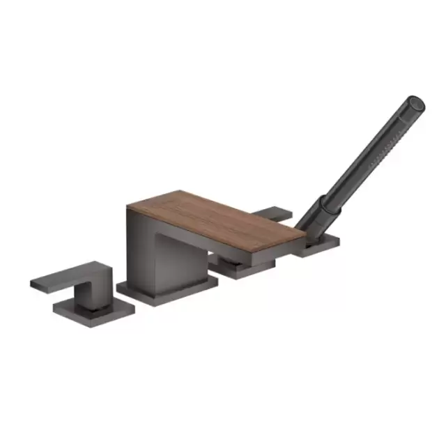 Axor MyEdition Смеситель на край ванны на 4 отв, издив 200мм (без панели), внешняя часть, цвет: полированный черный