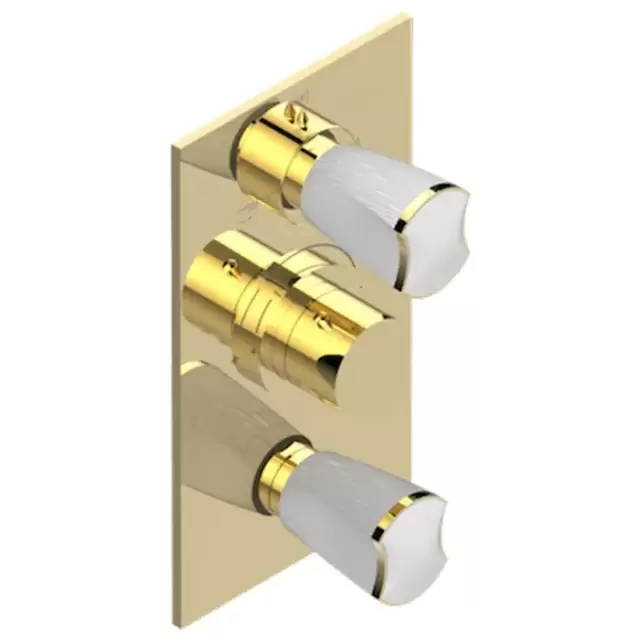 THG Infini Porcelaine Blanche Смеситель для душа, встраиваемый, термостатический, с запор вентил, с переключателем, на 2 полож, внешн часть, цвет: Matt gold PVD