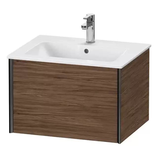 Duravit XViu Тумба подвесная 61x48x40см, с раковиной, 1 ящик, цвет: walnut dark/черный матовый