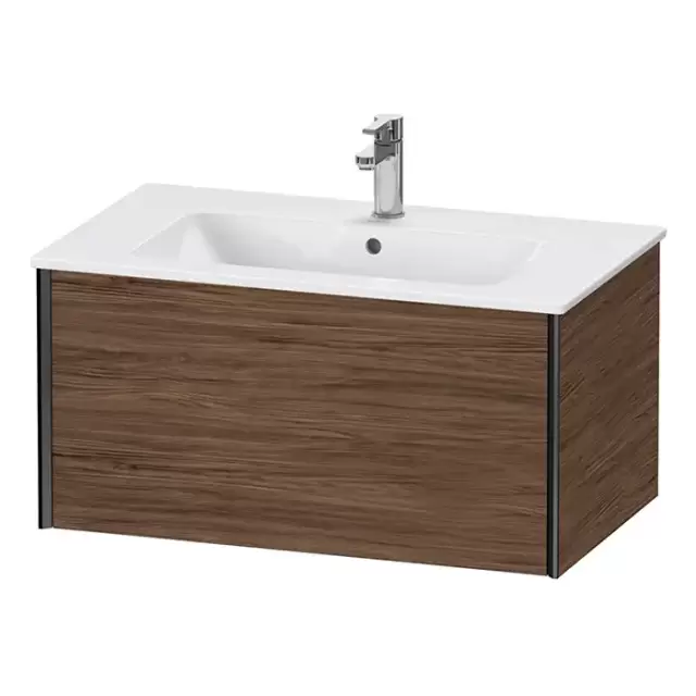 Duravit XViu Тумба подвесная 81x48x40см, с раковиной, 1 ящик, цвет: walnut dark/черный матовый