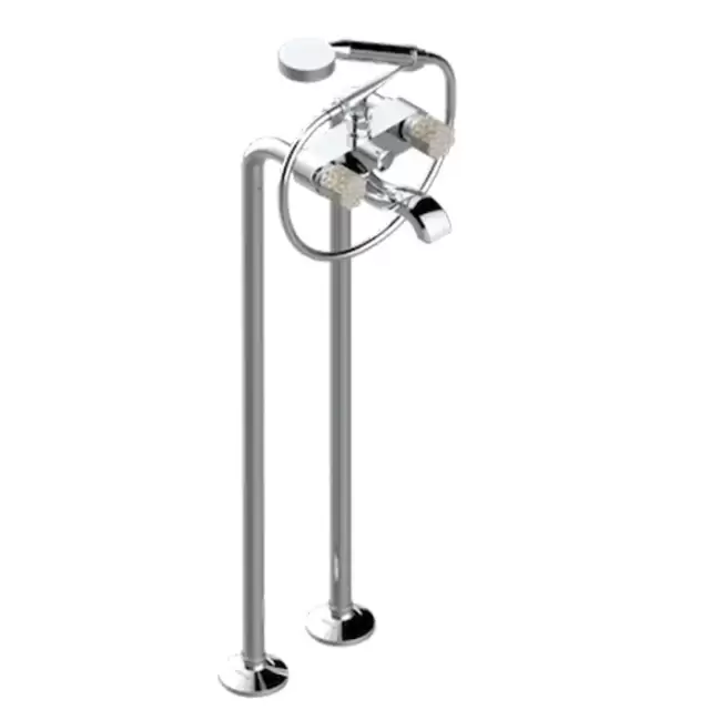 THG Nihal Porcelaine Ivoire Смеситель для ванны, напольный, с ручным душем и шлангом 150см., цвет: Хром