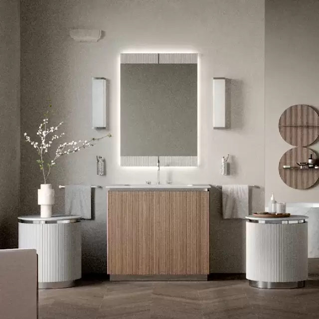 Oasis Naos Композиция №14 Комплект мебели 95х56xh85см, напольный, мраморный топ bianco carrara, цвет: орех трубчатый/хром