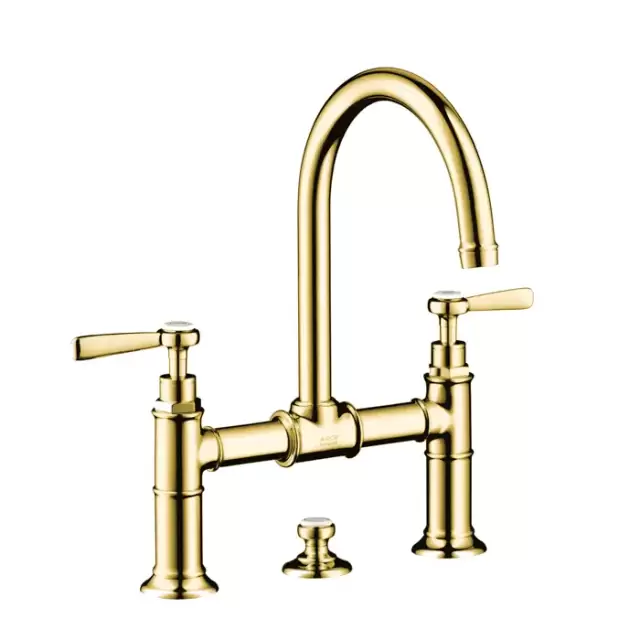 Axor Montreux Смеситель для раковины, на 3 отв., излив 175мм, с донным клапаном (рычажные рук.), цвет: полированное золото