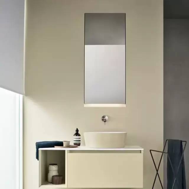 NOORTH milldue edition ZENIT Комплект мебели 99см в матовом лаке, с накладной раковиной и столешницей из CRISTALPLANT, встроенным зеркальным шкафчиком с подсветкой, подвесной, Цвет: giada-30