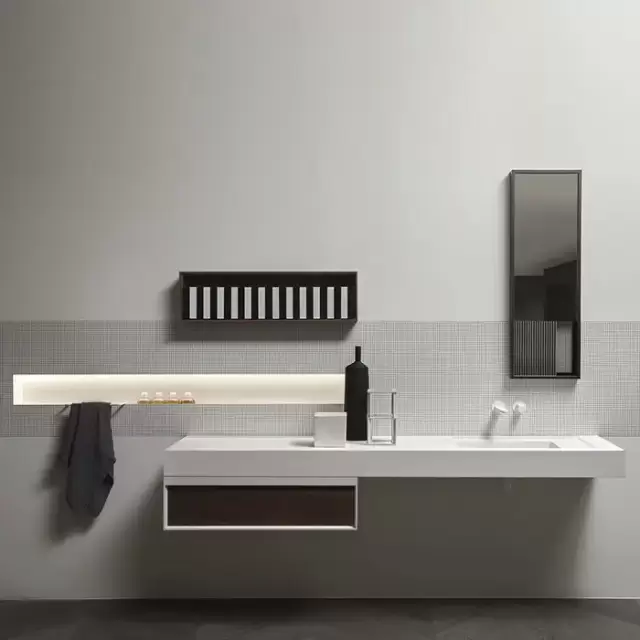 Antonio Lupi Bemade Комплект подвесной мебели с тумбой под раковину, раковиной Graffio, зеркалом Tratteggio, повдесным шкафом, 72 см, цвет: белый матовый