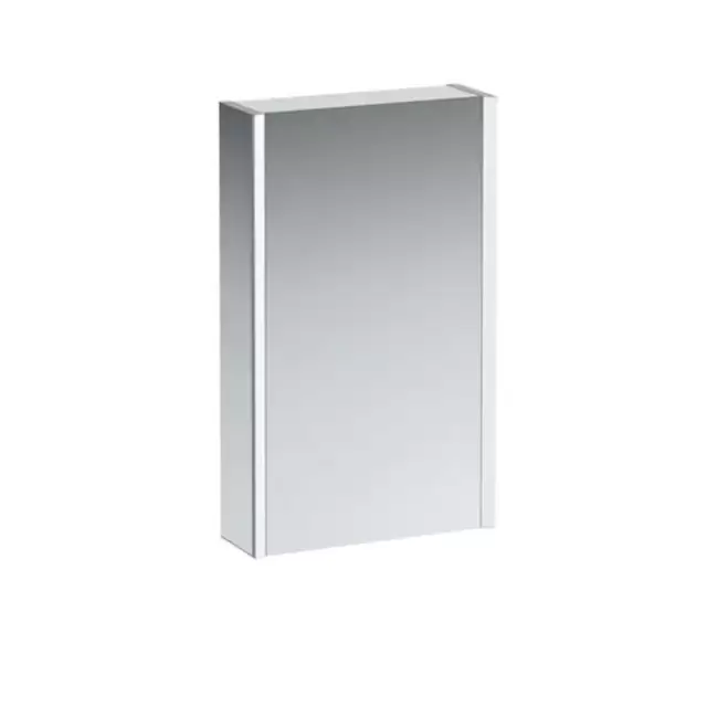 Laufen Frame 25 Зеркальный шкаф 45x15x75см., алюминий, 1 дверца с зеркалом с 2х сторон, DX, сенс. выкл., 2 розетки, 2 верт-х эл-та LED-подсветки (регул-ая яркость), с окружающим освещением (внизу), цвет: белый