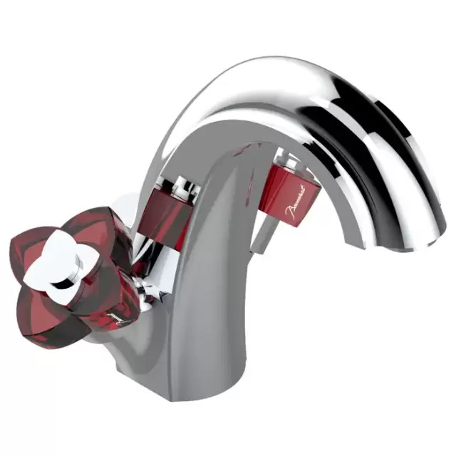 THG Petale de Cristal rouge Смеситель для раковины, 1 отв., цвет: хром/красный хрусталь