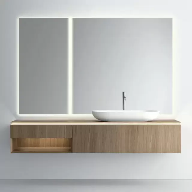 NOORTH milldue edition PURO Комплект мебели 198см в матовом шпоне, с раковиной из Cristalplant, 2-мя зеркалами с подсветкой, подвесной, Цвет: rovere miele-7676