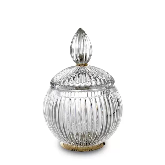 3SC Elegance Баночка универсальная, D=12/h18 см, с крышкой, настольная, цвет: прозрачный хрусталь/золото 24к. opaco