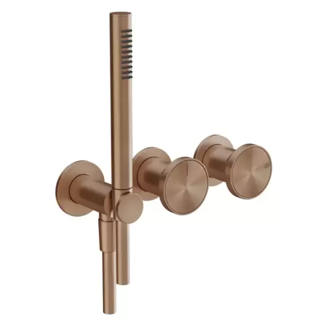 Gessi Origini Смеситель для ванны встраиваемый на 2 выхода, с ручной лейкой, цвет: Copper Brushed PVD (внешняя часть)