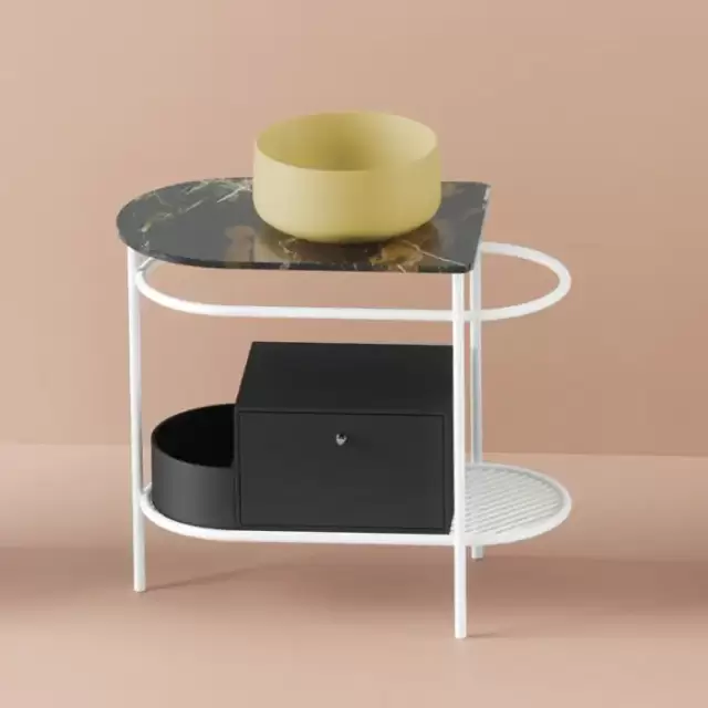 Artceram Flair 3.0 Металлическая консоль с раковиной, 85х46х75.5см., напольная, с выдвижным ящиком и мраморной столешницей, цвет: белый матовый/Giallo Zinco