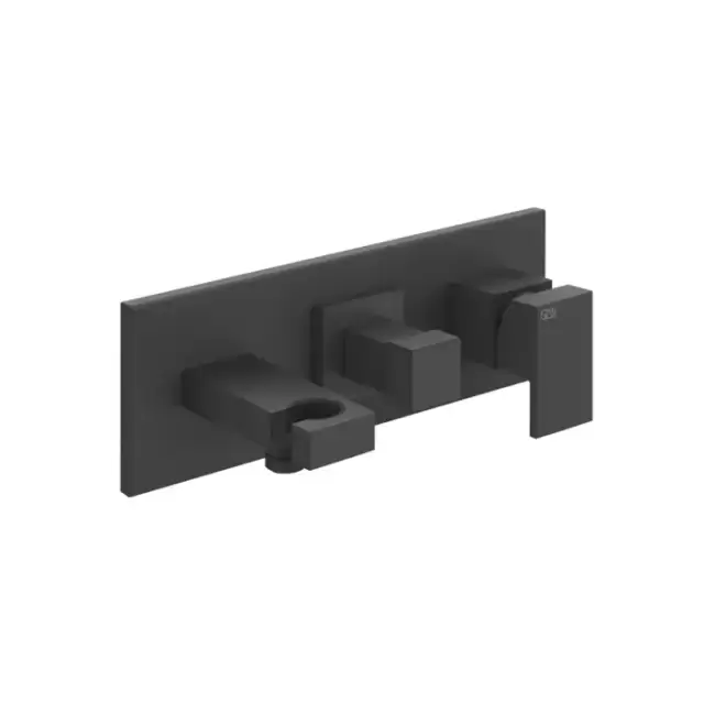 Gessi Rettangolo Смеситель для раковины, встраиваемый, однорычажный, с изливом, подводом воды, держателем лейки и переключателем PUSH, внешняя часть, цвет: Black XL