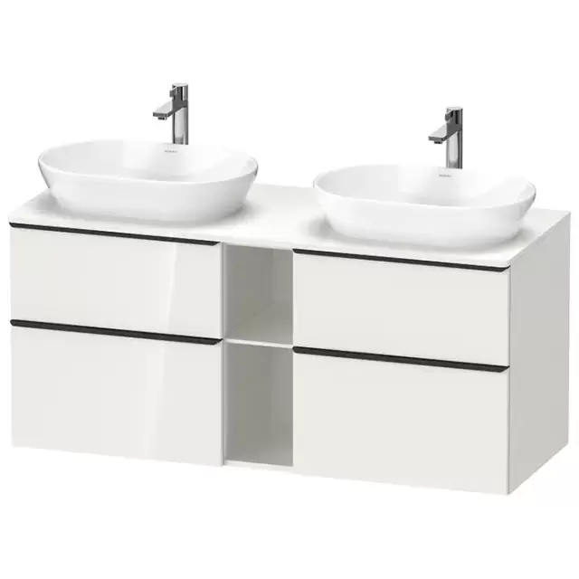 Duravit D-Neo Тумбочка подвесная 64.4x140x55 см, 2 раковины, 2 ящика, цвет: белый высокоглянцевый