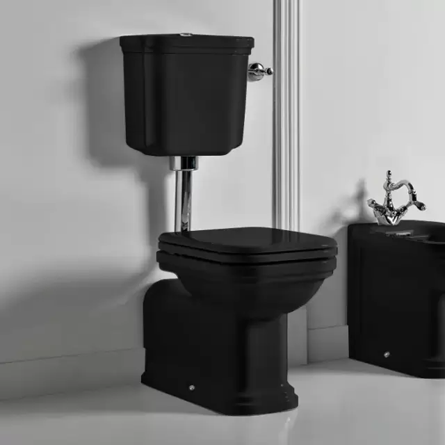 Kerasan Waldorf Унитаз напольный удлиненный c низким бачком, трубой, цвет: черный/хром