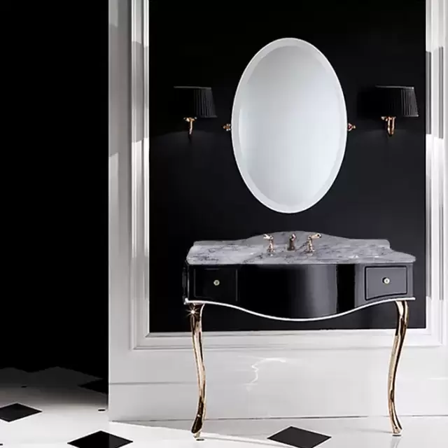 Devon&Devon Audrey, Комплект мебели  мрамор: bianco carrara, ножки золото, напольный, Цвет: чёрный с белым кантом