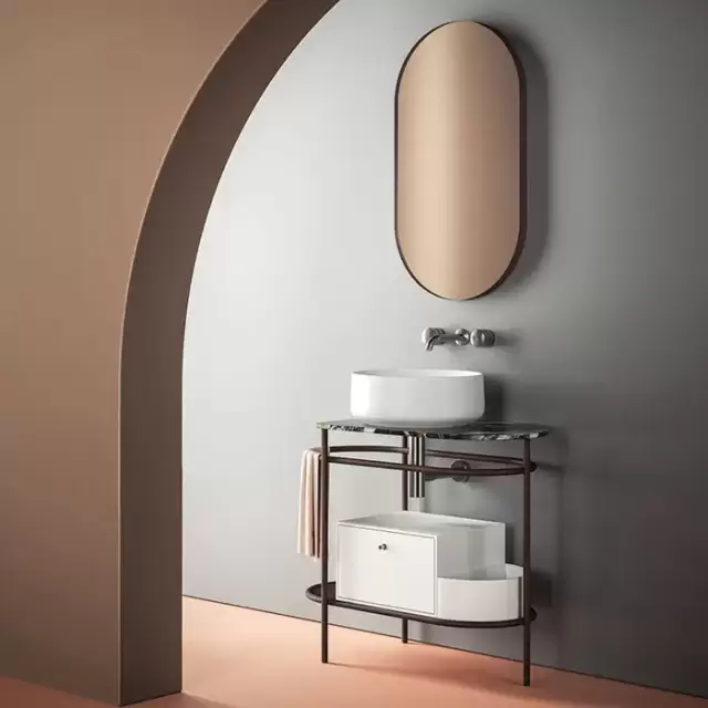 Artceram Flair 3.0 Металлическая консоль с раковиной, 85х46х75.5см., напольная, с выдвижным ящиком и мраморной столешницей, цвет: moka/белый матовый