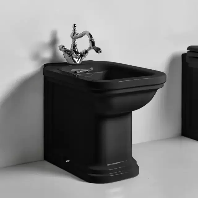 Kerasan Waldorf Биде напольное пристенное 55х37см с 1 отв. под смеситель, с заглушкой, цвет: черный/хром