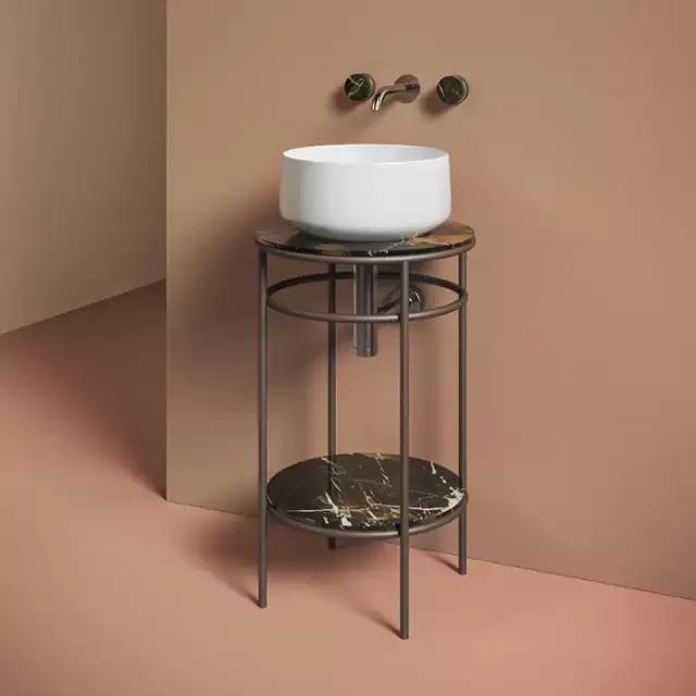 Artceram Vogue Металическая структура &Oslash;44хh72,5см., напольная, с  раковиной, с мраморной столешницей и полочкой, цвет: moka/белый