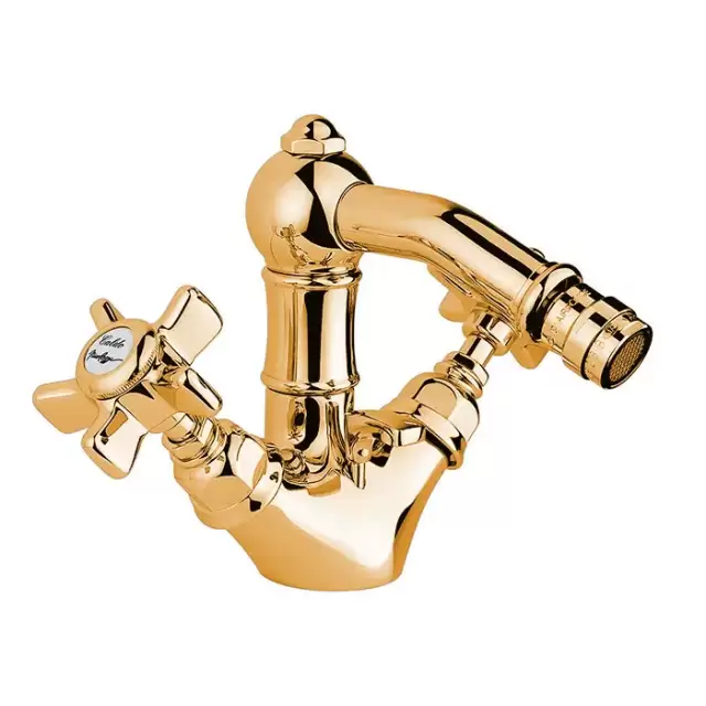Nicolazzi Dames Anglaises Смеситель для биде с 2мя ручками, на 1 отв., с донным клапаном, излив 127мм, цвет: золото