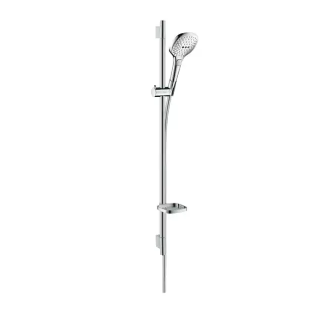 Hansgrohe Raindance Select E Душевой набор: штанга 90см., ручной душ 120, 3jet (Rain, RainAir, WhirlAir), EcoSmart, мыльница, шланг, цвет: белый/хром