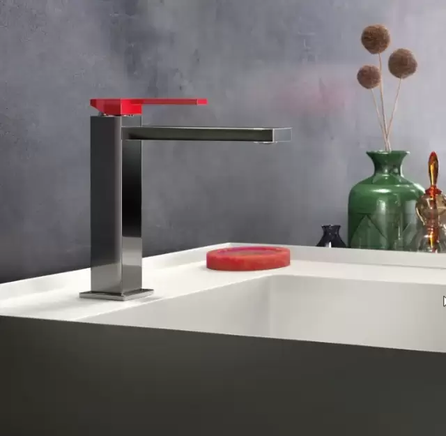 Gattoni Color Cube Смеситель для раковины, на 1 отв., в комплекте с донным клапаном, цвет: хром/красный