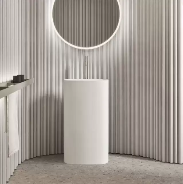 NOORTH milldue edition TUBE Раковина 48х38xh87 напольная из Ceramilux ,слив в стену, без отв. для смес, без перелива, цвет: белый матовый