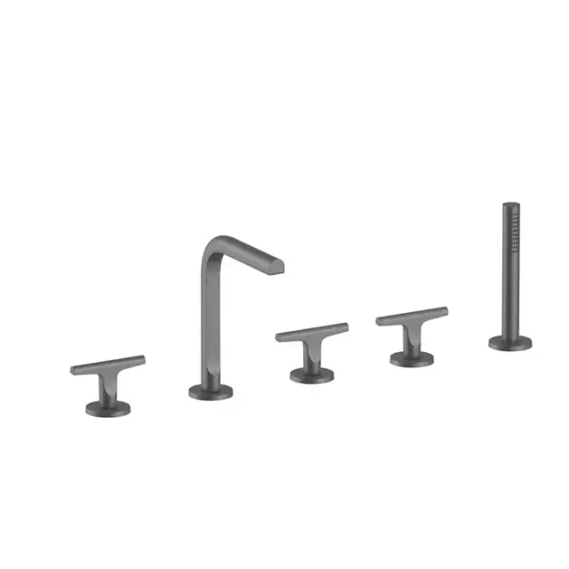 Fantini Sailing Смеситель на борт ванны, 5 отв., с изливом, ручным душем и шлангом 150см., цвет: Matt Gun Metal PVD