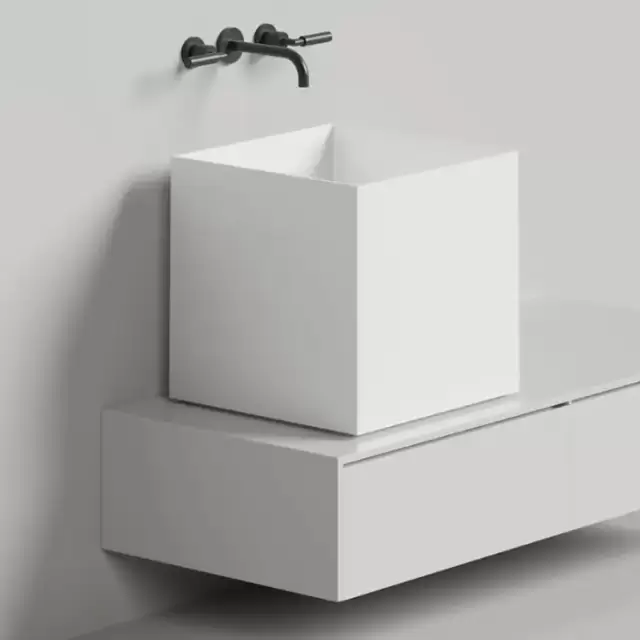 Salini Armonia Square 03 Раковина накладная 45х45х45см., без отв., мат-л: S-Stone, цвет: белый матовый