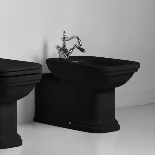 Kerasan Waldorf Биде напольное пристенное удлиненное "Prolongato" 65х37см с 1 отв. под смеситель, цвет: черный/хром