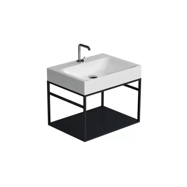 Kerasan Cento Стальная структура 60х45см, с раковиной на 1 отв, подвесная, с металлической полкой, цвет: черный матовый