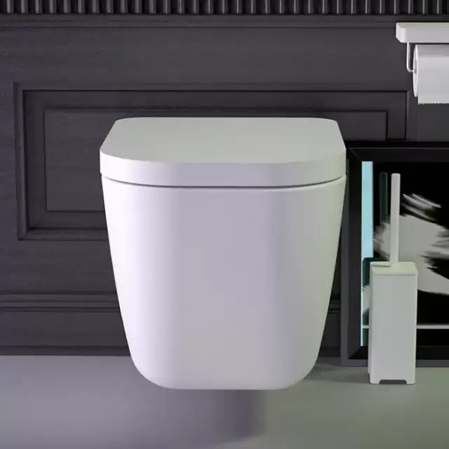 KNIEF Glam Унитаз подвесной безободковый 58х39х37 см, с сиденьем микролифт петли хром, цвет: белый матовый