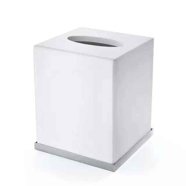3SC Mood Deluxe White Контейнер для бумажных салфеток, 12х12х14 см, квадратный, настольный, композит Solid Surface, цвет: белый матовый/хром